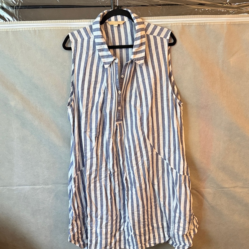 Blue and White Striped Sleeveless Midi Dress